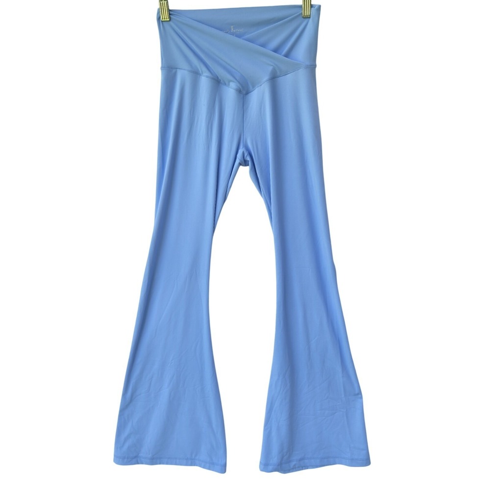 Simply Southern Blue Crossover V-Waist Flare Leggings Yoga Pants Womens XS/S